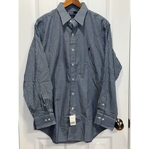 NEW Polo Ralph Lauren Alcott Mens Blue Striped Cotton Dress Shirt 16 32/33